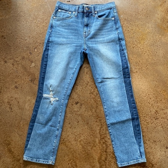 MADEWELL The High Rise Slim Boy Jean medium wash distressed cropped ankle jeans - Picture 1 of 8